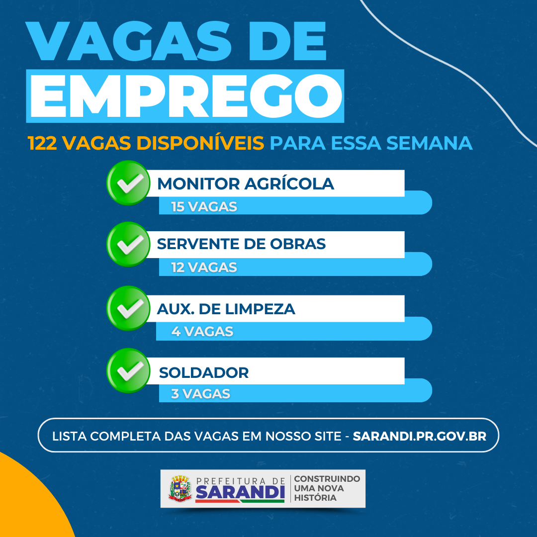 Agência do trabalhador de Sarandi inicia semana oferecendo 122 vagas de emprego